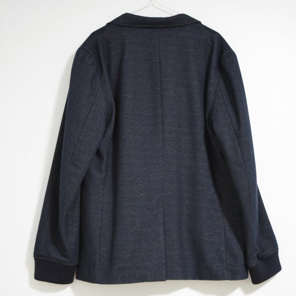 Dark Faux Denim Double Layer Hooded Sweatshirt Jacket | Size L - Picture 4 of 12